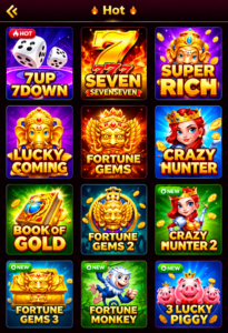 IND3 Game hot games collection with colorful 3D gaming icons and gold-themed